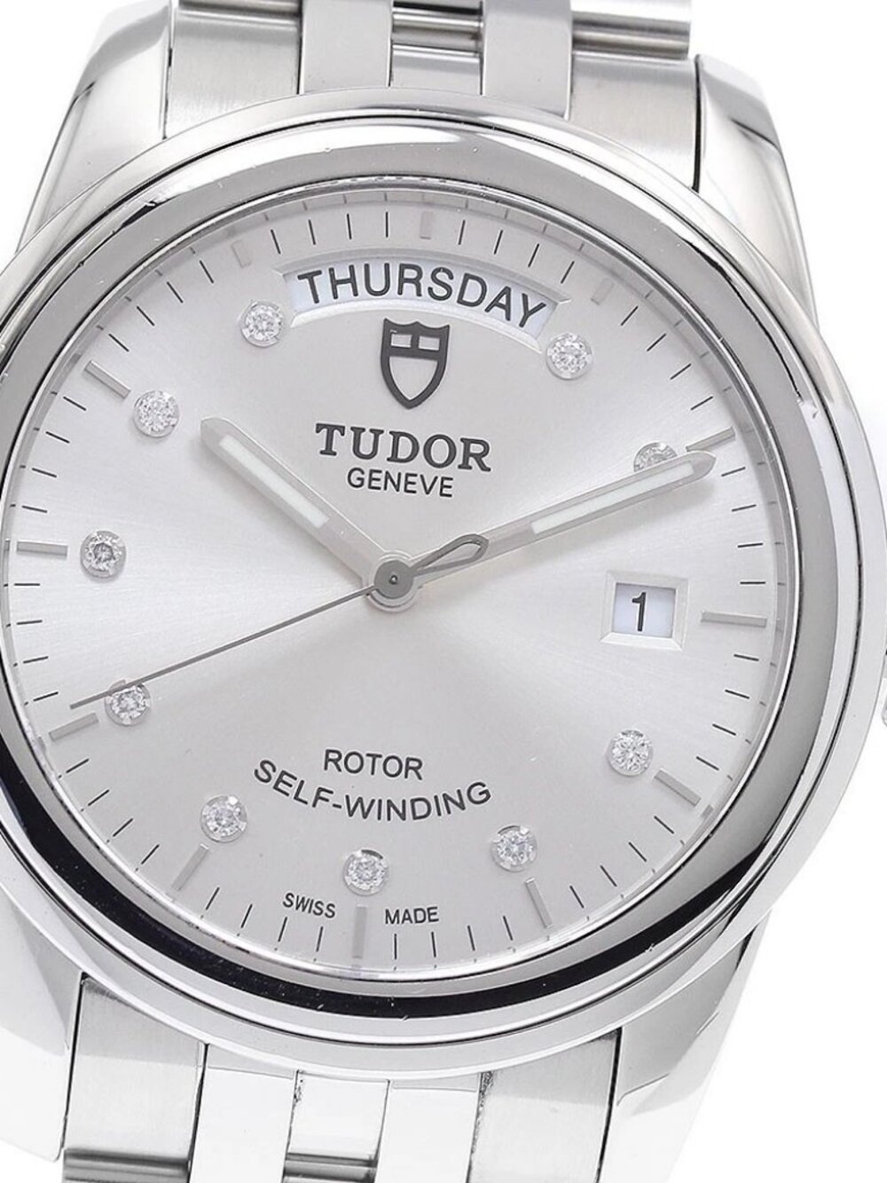 TUDOR Glamour 56000 Date Day 10P Diamond Silver Dial Auto Men's Watch_